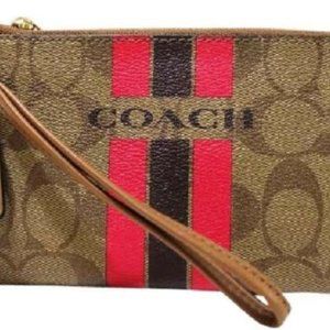 COACH Varsity Corner Zip Khaki-Pink Wristlet